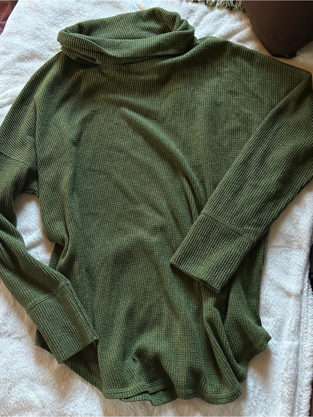 Time and Tru Olive Green Cowl Neck Waffle Knit Sweater